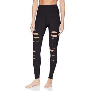 ALO Women's Sz XS Black Ripped Warrior Laser Cut High Waist Full Length Leggings